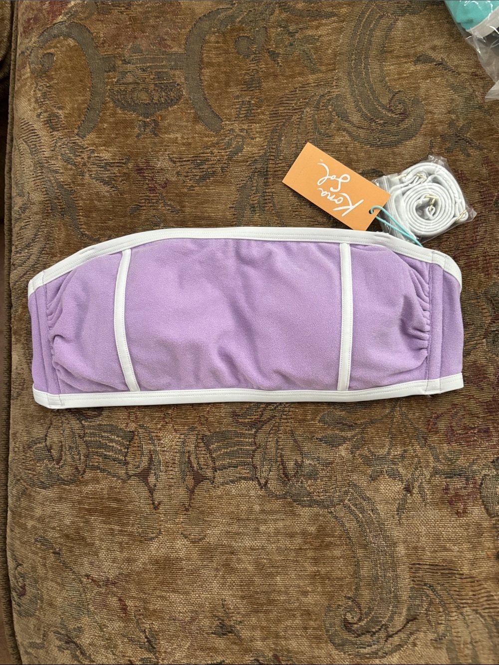 Kona Sol Lavender Bandeau Bikini Top with White Trim